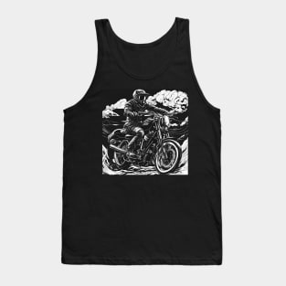 Black White Illustrative Muted Motorcycle Tank Top